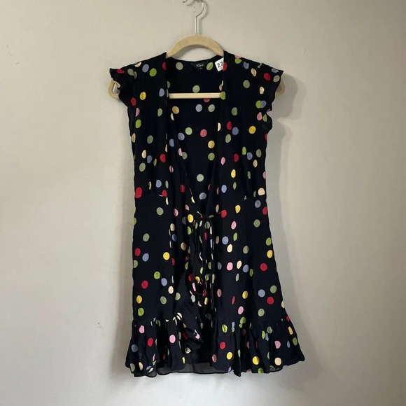 Rails Womens Multicolor Wrap Dress XS Koreen Retro Dot Ruffle Flutter Sleeve - Picture 8 of 11